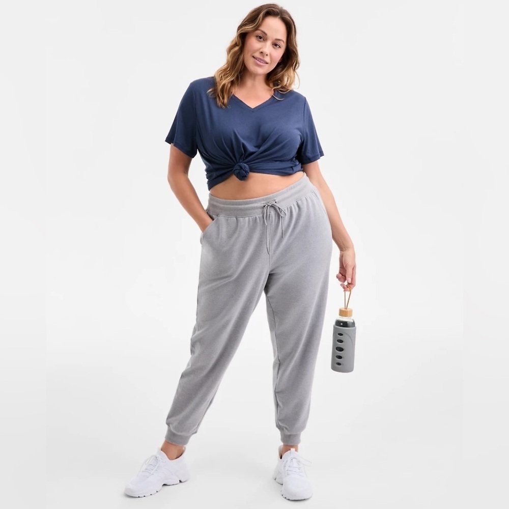 ID Ideology Plus Size 3X High Rise Fleece Jogger Sweatpants Grey Heather NWT